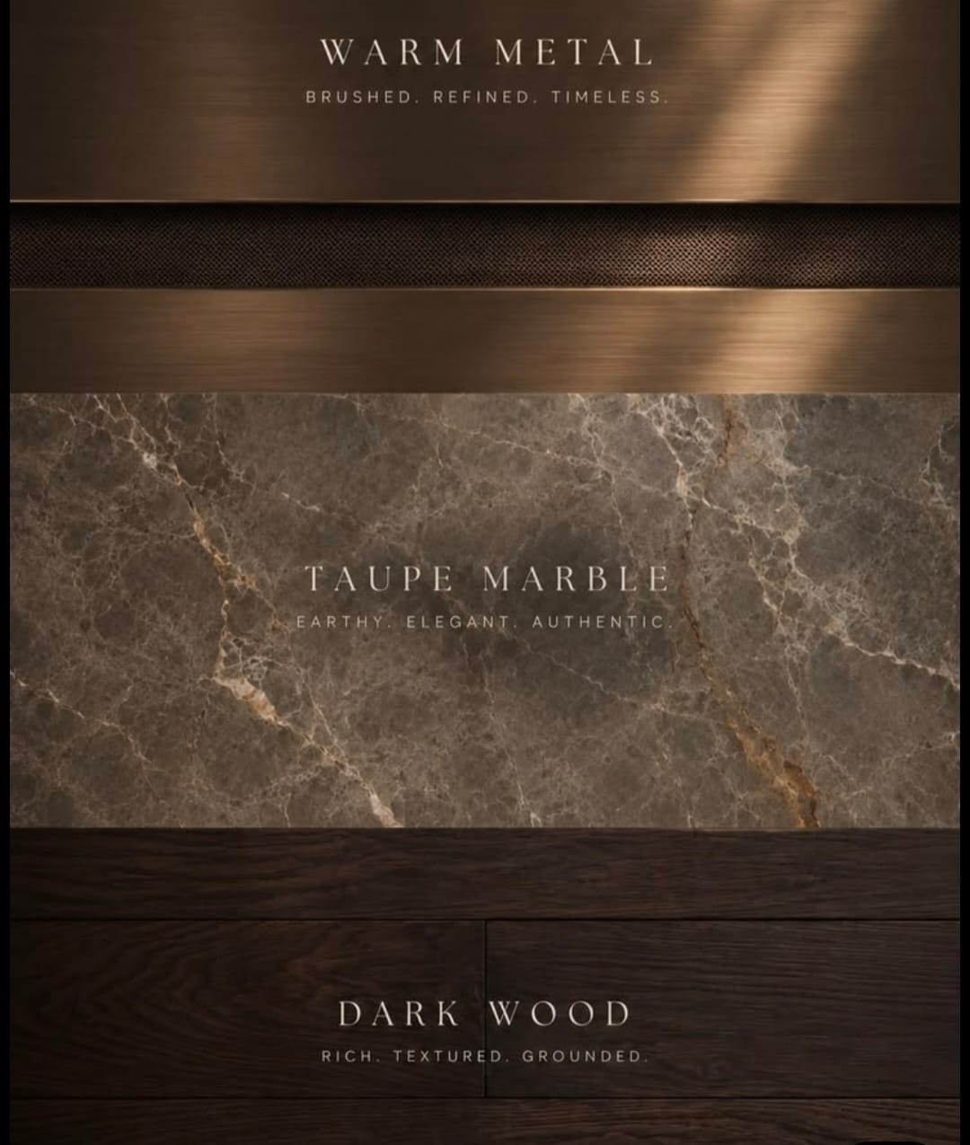 Metal, marble and dark wood material references