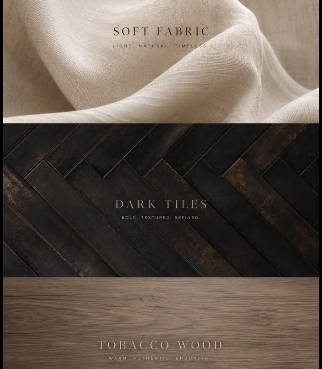 Fabric, dark tile and wood references